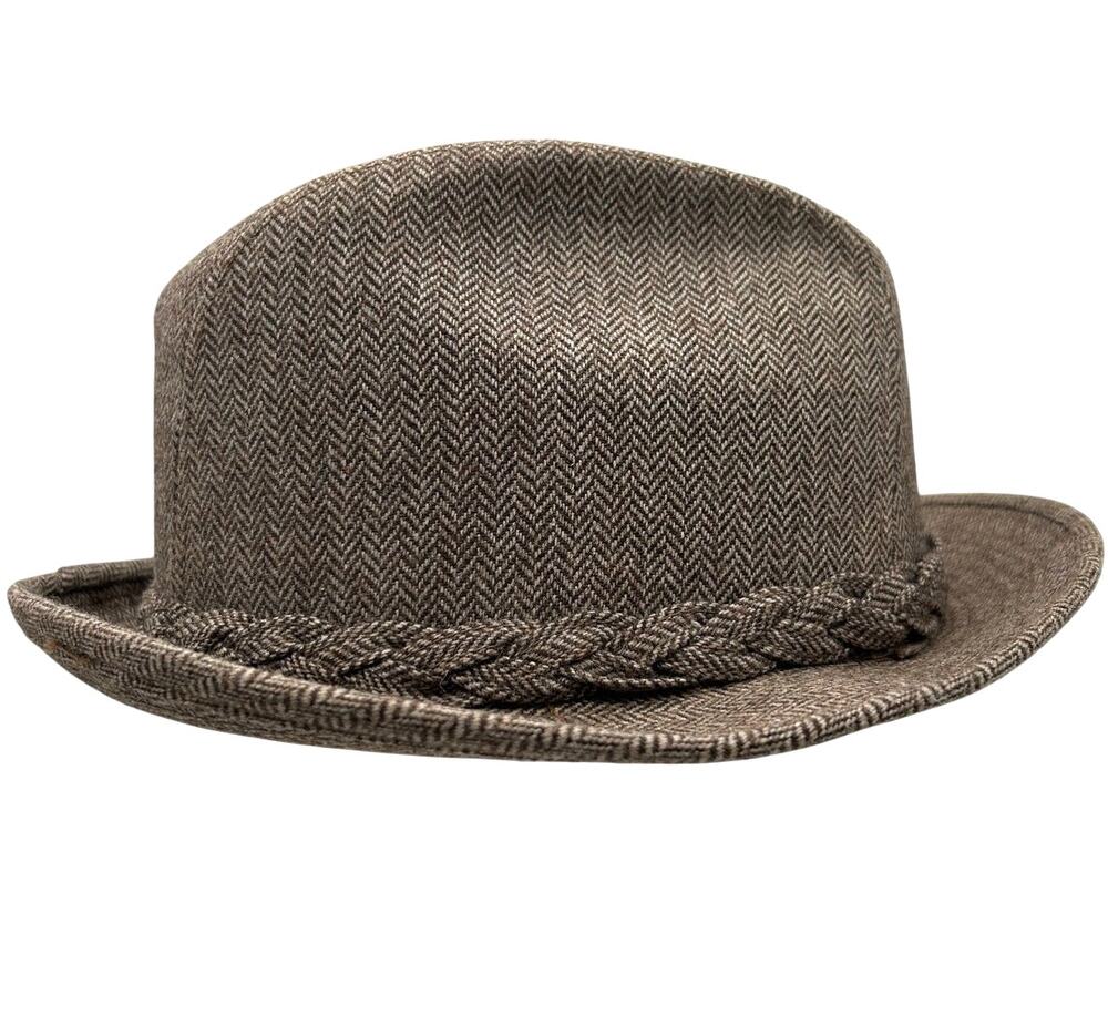 Artel Vintage 70s Herringbone Bowler Derby Hat USA Braided Band 56cm Size S